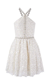 CRYSTAL HALTER MINI DRESS IN WHITE DRESS STYLE OF CB