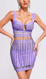 CRYSTAL TASSEL BANDAGE MINI DRESS IN PURPLE DRESS STYLE OF CB