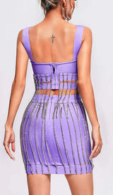 CRYSTAL TASSEL BANDAGE MINI DRESS IN PURPLE DRESS STYLE OF CB