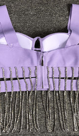CRYSTAL TASSEL BANDAGE MINI DRESS IN PURPLE DRESS STYLE OF CB