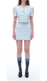 CRYSTAL TRIM TWO PIECE SET IN SKY BLUE DRESS STYLE OF CB