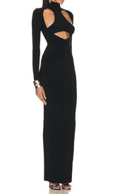 CUT OUT LONG SLEEVE MAXI DRESS IN BLACK DRESS STYLE OF CB