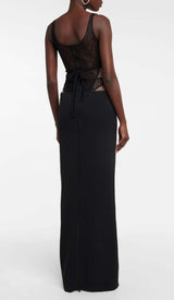 CUT-OUT TULLE CORSET MAXI DRESS IN BLACK DRESS STYLE OF CB