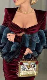 CUT OUT VELVET MIDI DRESS IN WINE STYLE OF CB