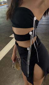 CUTOUT BANDEAU MINI DRESS IN BLACK DRESS STYLE OF CB