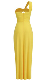 CUTOUT ONE-SHOULDER MIDI DRESS IN LEMON DRESS STYLE OF CB