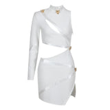 PANTHER HEAD CUT OUT ASYMMETRIC MINI BANDAGE DRESS Bandage Dresses styleofcb XS WHITE