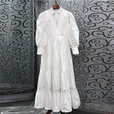 CUTWORK PLUNGE MIDI DRESS IN WHITE DRESS STYLE OF CB