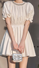 CYSTAL NECK PUFF SLEEVE MINI DRESS DRESS STYLE OF CB
