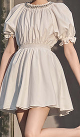 CYSTAL NECK PUFF SLEEVE MINI DRESS DRESS STYLE OF CB