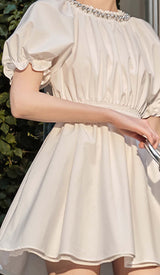 CYSTAL NECK PUFF SLEEVE MINI DRESS DRESS STYLE OF CB