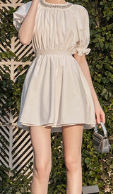 CYSTAL NECK PUFF SLEEVE MINI DRESS DRESS STYLE OF CB