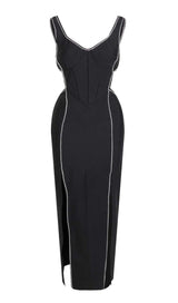 CRYSTAL TRIM MAXI BANDAGE DRESS IN BLACK Sequins Dress styleofcb