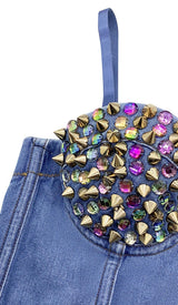 DENIM CRYSTAL CROPPED TOP IN BLUE DRESS STYLE OF CB