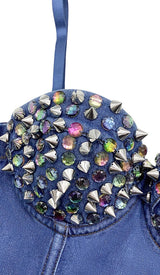 DENIM CRYSTAL CROPPED TOP IN BLUE DRESS STYLE OF CB