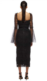 DOT MESH MIDI DRESS IN BLACK DRESS STYLE OF CB