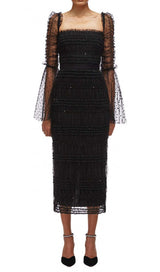 DOT MESH MIDI DRESS IN BLACK DRESS STYLE OF CB