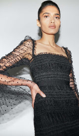 DOT MESH MIDI DRESS IN BLACK DRESS STYLE OF CB