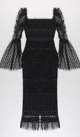 DOT MESH MIDI DRESS IN BLACK DRESS STYLE OF CB