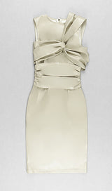 DRAPED LEATHER PU MIDI DRESS IN BEIGE Dresses styleofcb