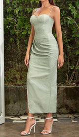 DRAPED LINEN MIDI DRESS IN LIGHT GREEN DRESS sis label