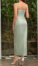 DRAPED LINEN MIDI DRESS IN LIGHT GREEN DRESS sis label