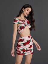 HALTERNECK ROSE PRINTED SKIRT SET Sets styleofcb
