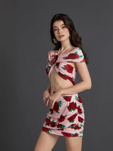 HALTERNECK ROSE PRINTED SKIRT SET Sets styleofcb