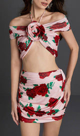 HALTERNECK ROSE PRINTED SKIRT SET Sets styleofcb