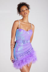 SEQUIN FEATHER BELT MINI DRESSS IN PURPLE Dresses styleofcb