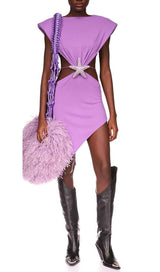 EMBELLISHED CRYSTAL MIDI DRESS IN LAVENDER DRESS STYLE OF CB