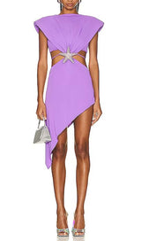 EMBELLISHED CRYSTAL MIDI DRESS IN LAVENDER DRESS STYLE OF CB