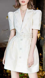 EMBROIDERED BUTTON JACKET DRESS IN WHITE DRESS styleofcb