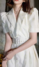 EMBROIDERED BUTTON JACKET DRESS IN WHITE DRESS styleofcb