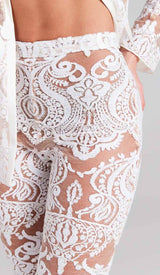 EMBROIDERED LACE MESH JACKET SUIT IN WHITE DRESS STYLE OF CB