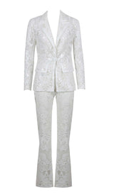 EMBROIDERED LACE MESH JACKET SUIT IN WHITE DRESS STYLE OF CB