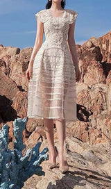 EMBROIDERY TIERED MIDI DRESS IN IVORY WHITE DRESS sis label