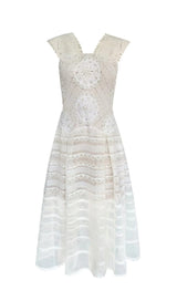 EMBROIDERY TIERED MIDI DRESS IN IVORY WHITE DRESS sis label