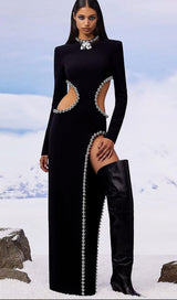 EMBELLISHED CUT OUT MAXI BANDAGE DRESS IN BLACK styleofcb