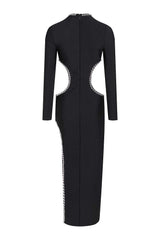 EMBELLISHED CUT OUT MAXI BANDAGE DRESS IN BLACK styleofcb