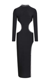 EMBELLISHED CUT OUT MAXI BANDAGE DRESS IN BLACK styleofcb