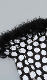 FEATHER TRIM POLKA DOT MINI DRESS DRESS STYLE OF CB