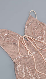 FEATHER PLUNGE MINI DRESS IN CREAMY BEIGE DRESS STYLE OF CB