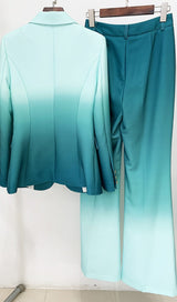 FLARE TROUSERS JACKET SUIT IN OMBRE GREEN DRESS STYLE OF CB