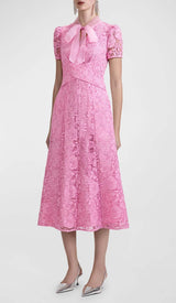 FLARED-HEM LACE MIDI DRESS IN PINK DRESS STYLE OF CB