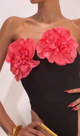 FLORAL APPLIQUÉD CORSET SWIMSUIT IN BLACK DRESS STYLE OF CB