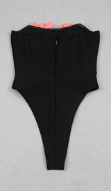 FLORAL APPLIQUÉD CORSET SWIMSUIT IN BLACK DRESS STYLE OF CB