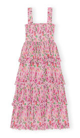 FLORAL-APPLIQUÉ TIERED MIDI DRESS IN PINK DRESS STYLE OF CB