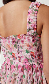 FLORAL-APPLIQUÉ TIERED MIDI DRESS IN PINK DRESS STYLE OF CB
