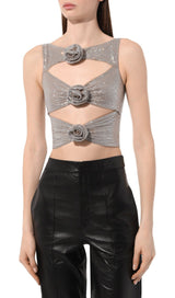 FLORAL CYCSTAL EMBELLISHED SUIT IN METALLIC SILVER DRESS styleofcbdress